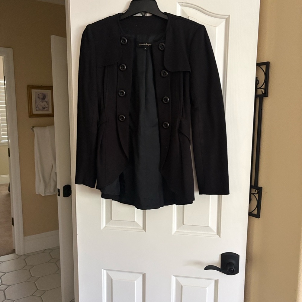 Nanette Lepore Black Double-Breasted Coat with Button Detail